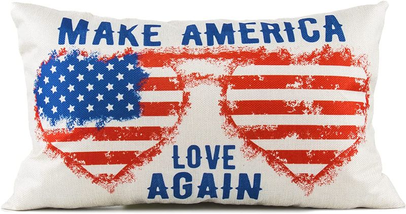 Photo 1 of Arundeal Decorative Lumbar Throw Pillow Case Covers, 12 x 20 Inches, Patriotic Make America Love Again