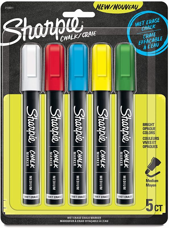 Photo 1 of Sharpie Wet-Erase Chalk Marker, Medium Bullet Tip, Assorted, 5/Pack