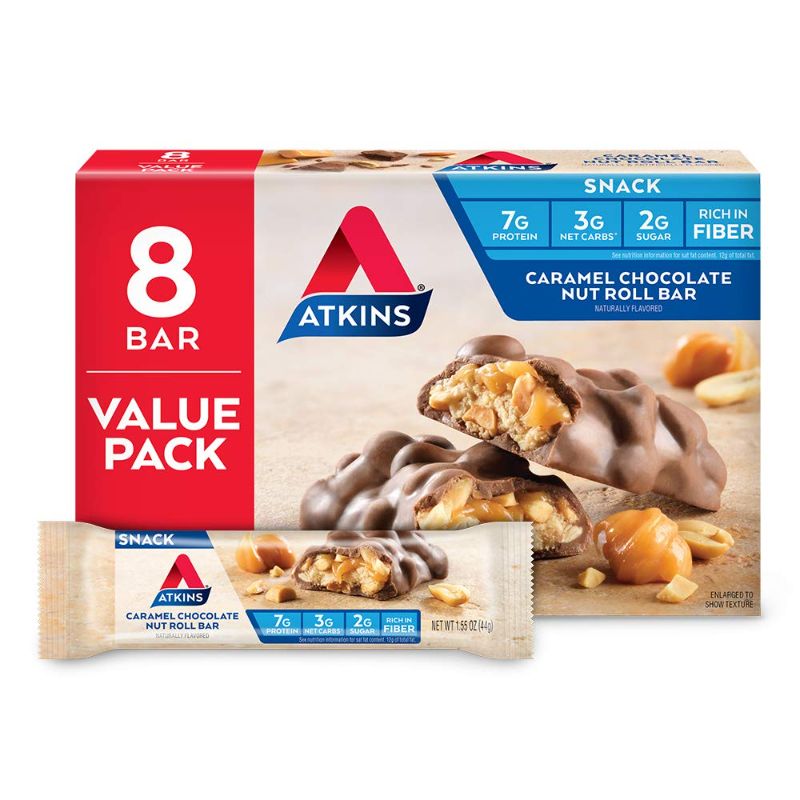 Photo 1 of Atkins Snack Bar, Caramel Chocolate Nut Roll, Keto Friendly, 1.55 oz, 8 count