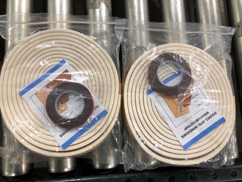 Photo 2 of 2pk Door Weather Stripping,Insulation Seal Strip for Doors and Windows,Self-adhisive Foam Door Seal Strip,Sound Seal Weather Strip Gap Blocker Epdm,Total 66Ft Long(2 Rolls,33Ft/10m Each,White)