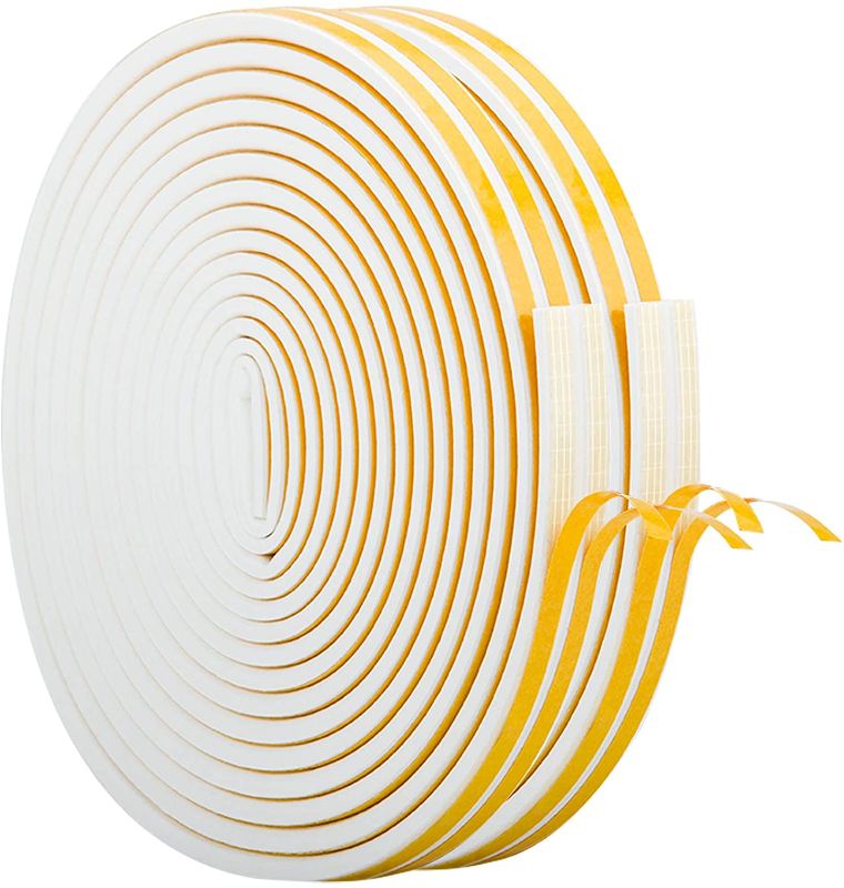 Photo 1 of 2pk Door Weather Stripping,Insulation Seal Strip for Doors and Windows,Self-adhisive Foam Door Seal Strip,Sound Seal Weather Strip Gap Blocker Epdm,Total 66Ft Long(2 Rolls,33Ft/10m Each,White)