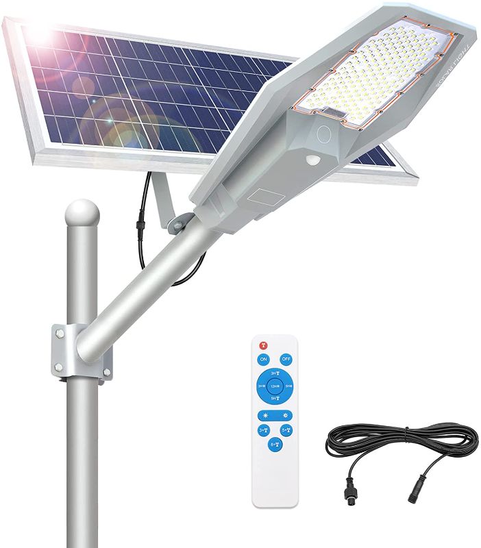 Photo 1 of 300W Solar Street Light Outdoor, APONUO Street Solar Lights Dusk to Dawn High Brightness 10000 Lumens Motion Sensor Solar Lamp with Remote Control IP67 Waterproof for Parking Lot, Pathway, Street
