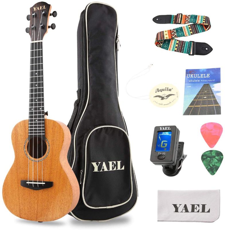 Photo 1 of YAEL Soprano Ukulele Beginner Kit Mahogany Professional 23 inch Ukelele Online Lesson Gig Bag Strap Nylon String Tuner Picks Cloth Ukele Ukalalee Set (23 inch)
