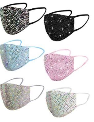 Photo 1 of 6 Pieces Fashion Rhinestone Mask Crystal Face Mask Masquerade Mask for Women with Adjustable Ear Loops
