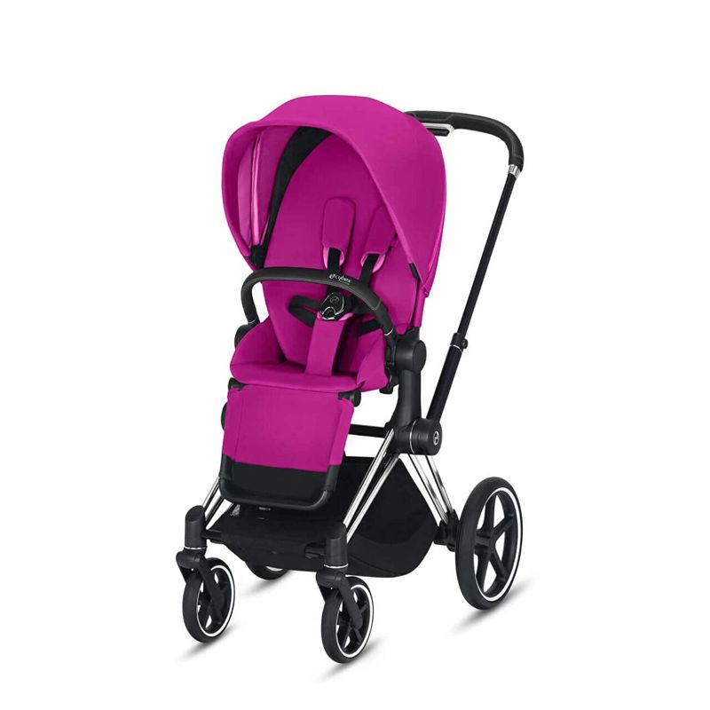 Photo 1 of Cybex Priam 3 Complete Stroller, One-Hand Compact Fold, Reversible Seat, Smooth Ride All-Wheel Suspension, Extra Storage, Adjustable Leg Rest, Fancy Pink with Chrome/Black Frame
