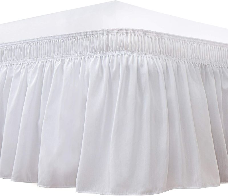 Photo 1 of Biscaynebay Wrap Around Bed Skirts for King & Cal King Beds 25 Inches Drop, White Elastic Dust Ruffles Easy Fit Wrinkle & Fade Resistant Silky Luxurious Fabric Solid Machine Washable
