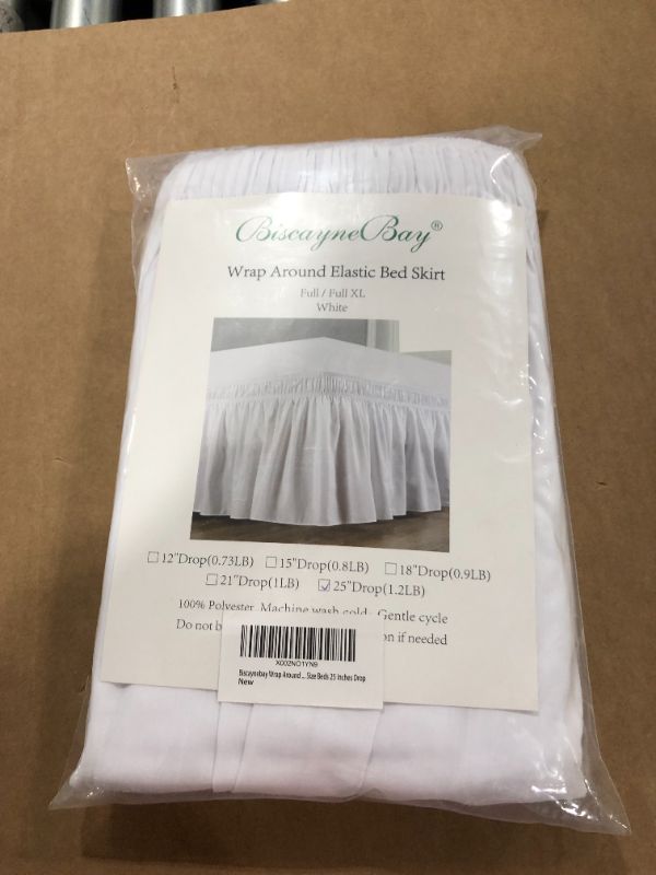 Photo 2 of Biscaynebay Wrap Around Bed Skirts for King & Cal King Beds 25 Inches Drop, White Elastic Dust Ruffles Easy Fit Wrinkle & Fade Resistant Silky Luxurious Fabric Solid Machine Washable
