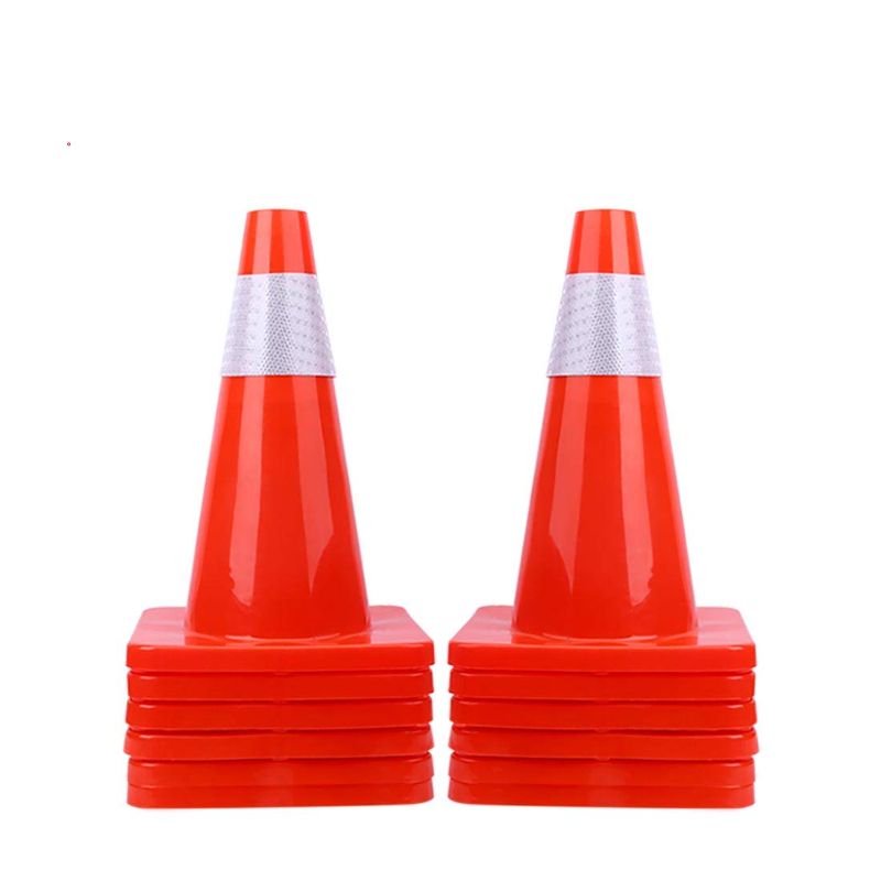 Photo 1 of 12 Pack 18" Traffic Cones PVC Safety Road Parking Cones Weighted Hazard Cones Construction Cones for Traffic Fluorescent Orange w/4" Reflective Strips Collar Safety Signs (12)
