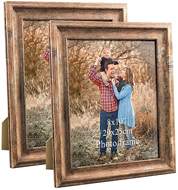 Photo 1 of 8x10 Picture Frames Set of 2 Poster Vintage Brown Rustic Family Art 10x8 Photo Frame for Vertical Horizontal Tabletop Standing or Wall Hanging
