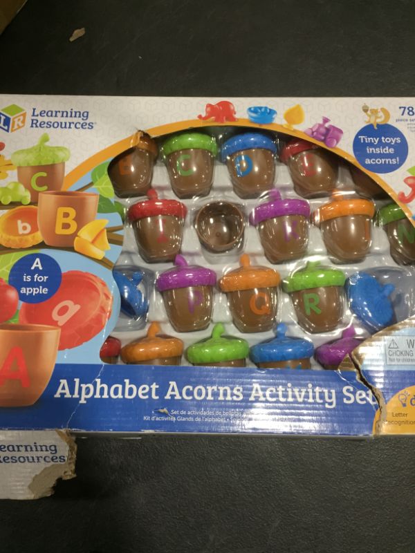 Photo 3 of Learning Resources Alphabet Acorns Activity Set, Develops Letter Recognition, Educational Toys for Toddlers, Homeschool, Visual & Tactile Learning Toy, 78 Pieces, Ages 3+
MISSING TWO ACORNS AND A TOP