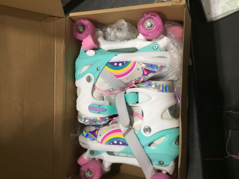 Photo 3 of SULIFEEL Rainbow Unicorn 4 Size Adjustable Light up Roller Skates for Girls Boys for Kids
SIZE UNKNOWN 