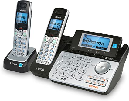 Photo 1 of VTech DS6151-2 2 Handset 2-Line Cordless Phone System for Home or Small Business with Digital Answering System & Mailbox on each line, Silver
MISSING HANDSET