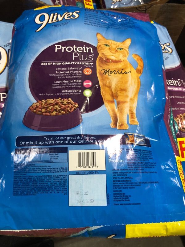 Photo 3 of 9 Lives Protein Plus with Chicken & Tuna Flavors Dry Cat Food, 12-lb bag
best by 4-22-22