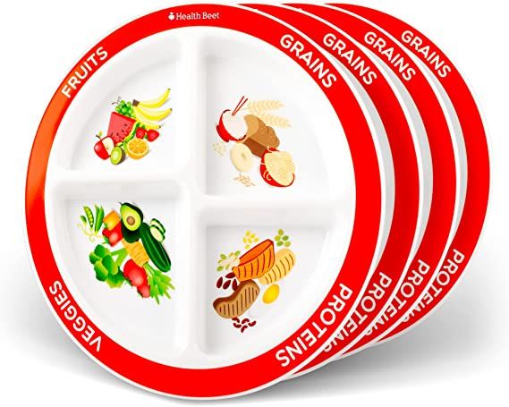 Photo 1 of Choose MyPlate Portion Plate for Kids, (4 pack) Toddlers - Kids Nutrition Plates with Dividers from Health Beet
