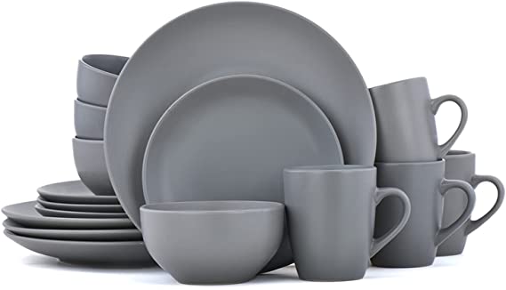 Photo 1 of Famiware Moon Dinnerware Set, 16 Piece Dishes Set, Plates and Bowls Set for 4, Gray Matte
one broken bowl