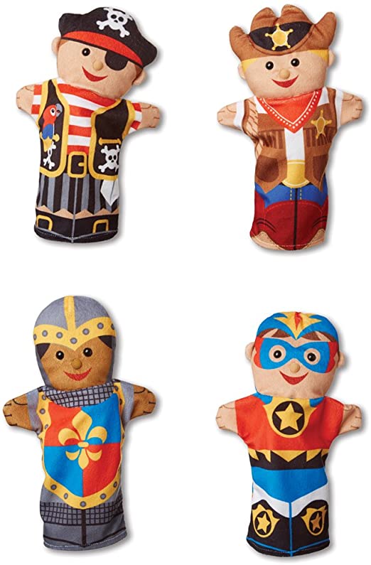 Photo 1 of Melissa & Doug Bold Buddies Hand Puppets (Set of 4) - Frustration Free Packaging - Knight, Pirate, Sheriff, and Superhero, Multicolor
