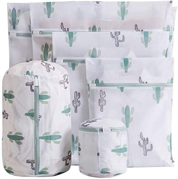 Photo 1 of 6Pcs Mesh Laundry Bags for Delicates with Cute Prints, Honeycomb Laundry Bag, Travel Storage Organizer Pack, Reusable Durable Clothing Washing Bags for Bras, Underwear, Socks, Lingerie (Cactus)
