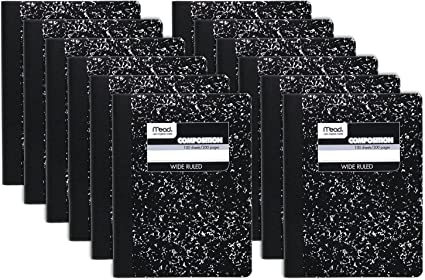 Photo 1 of Mead Composition Book, Wide Ruled Comp Book, Writing Journal Notebook with Lined Paper, Home School Supplies for College Students & K-12, 9-3/4" x 7-1/2", Black Marble, 12 Pack (72936)
