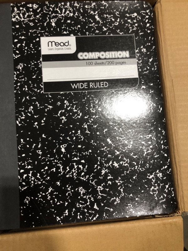 Photo 2 of Mead Composition Book, Wide Ruled Comp Book, Writing Journal Notebook with Lined Paper, Home School Supplies for College Students & K-12, 9-3/4" x 7-1/2", Black Marble, 12 Pack (72936)
