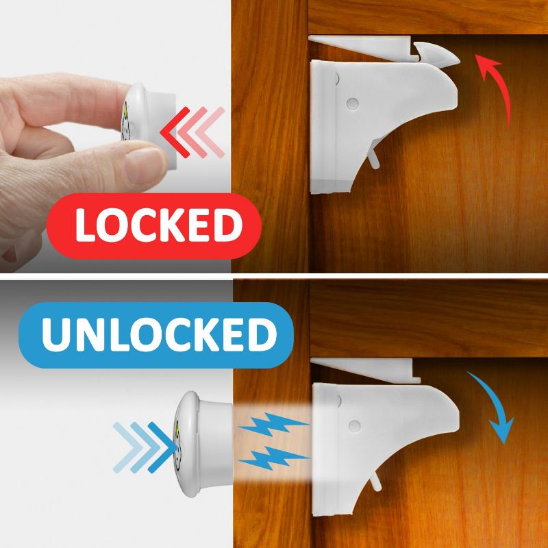 Photo 2 of Magnetic Cabinet Locks (12 Locks + 2 Keys) with Adhesive, Easy Installation Tool - Child Proof Drawers - No Tools Or Screws Needed - Jool Baby
