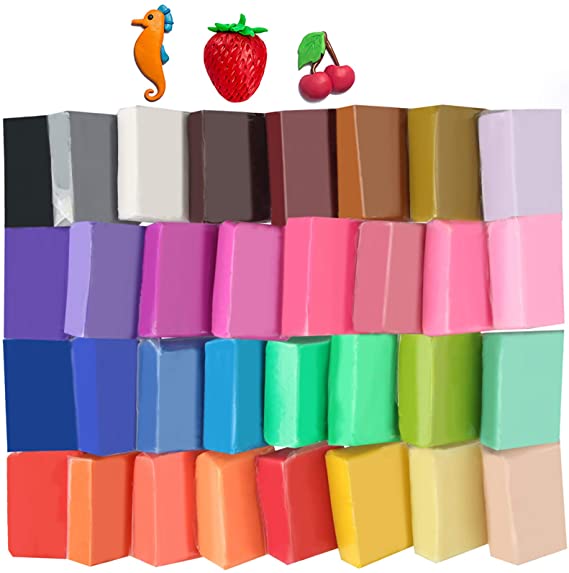 Photo 1 of Super Valuable 32 Colors Small Block Polymer Clay Set Oven Bake Clay, Tomorotec Non-Toxic Molding DIY Clay Oven Baking Clay for Kids, Artists (Softer)
