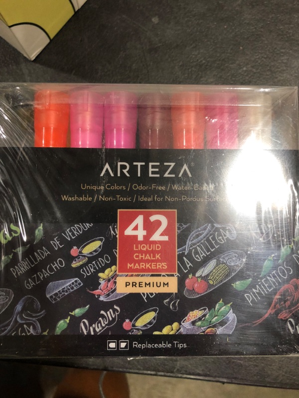 Photo 2 of Arteza Liquid Chalk Markers, Water-Based 42-Color Pack with 50 Chalkboard Labels and Replaceable Tips for Adults, Bistros & Restaurants
