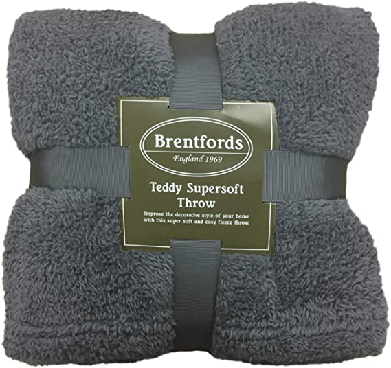 Photo 1 of Brentfords Teddy Fleece Blanket Large Throw Over Bed Plush Super Soft Warm Sofa Bedspread, Silver Grey - 60" x 78"
