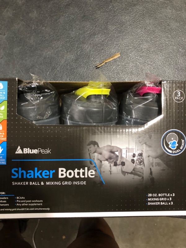 Photo 2 of BluePeak Protein Shaker Bottle 20 Oz with Dual Mixing Technology, Strong Loop Top, BPA Free, Shaker Balls & Mixing Grids Included - on-the-Go Small Pr
