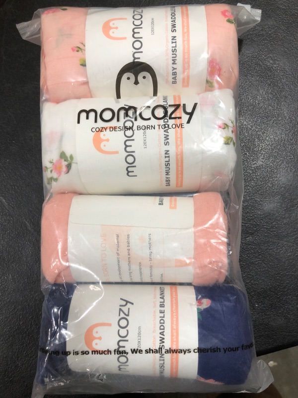 Photo 2 of Momcozy Muslin Swaddle Blanket, Baby Receiving Blanket for Newborn, Bamboo, 47 x 47 inches, 4 Pack
