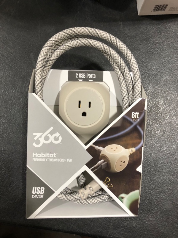 Photo 2 of 360 Electrical 360420 Habitat Harmony Braided Extension Cord, 8 ft. - French Grey
