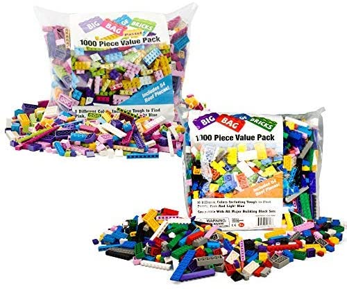 Photo 1 of SCS Direct 2,000 Pc Bulk Building Bricks Set- 18 Colors (Pastel and Rainbow) in 13 Shapes- Tight Fit w All Major Brands
