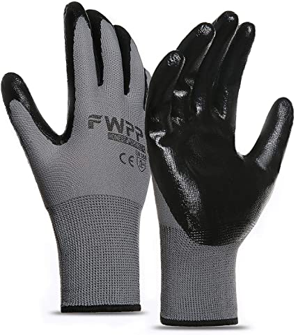 Photo 1 of FWPP GN005001L6 Black Nitrile Coated Work Gloves Construction Gloves Pack of 6Pairs Large
