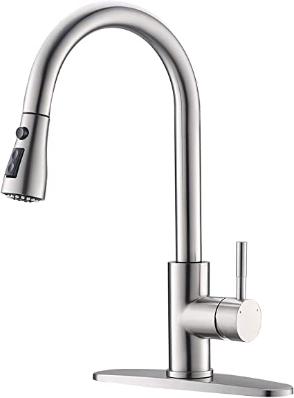 Photo 1 of Brushed Nickel Kitchen Faucets with Pull Down Sprayer Kitchen Sink Faucet with Pull Out Sprayer Single Hole Deck Mount Single Handle Stainless Steel Grifos De Cocina 866068SN
