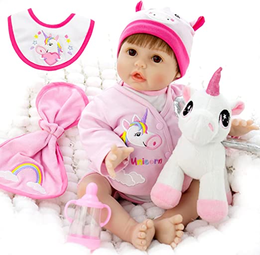 Photo 1 of Aori Reborn Baby Dolls 22 Inch Realistic Newborn Baby Girls Lifelike Weighted Baby Girl Dolls Pink Unicorn Reborn Baby Girl Dolls
