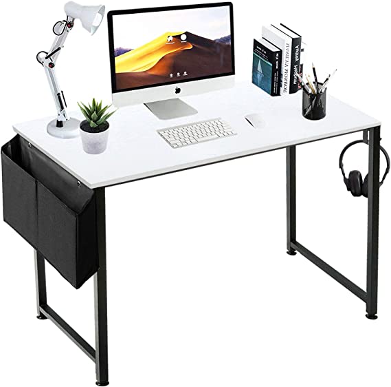 Photo 1 of Lufeiya Computer Desk White Writing Table for Small Spaces Home Office 39 Inch Modern Study PC Des,with Storage Bag Hook (White Black)
