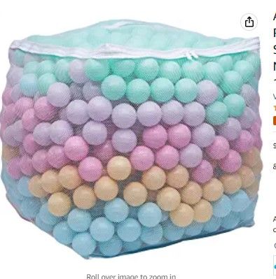 Photo 1 of Amazon Basics BPA Free Crush-Proof Plastic Ball Pit Balls with Storage Bag, Toddlers Kids 12+ Months, 6 Pastel Colors - Pack of 1000
