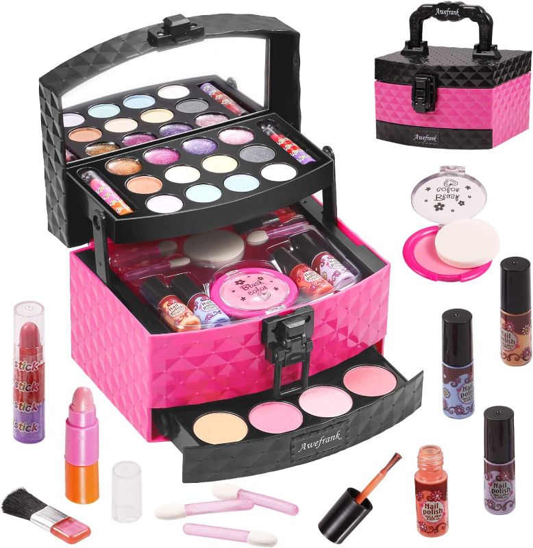 Photo 1 of AWEFRANK Kids Makeup Kit for Girls, Washable, Non-Toxic Pretend Play Makeup Toys for Girls, Little Girl Makeup Set, Real Makeup Kit for Girl Gift