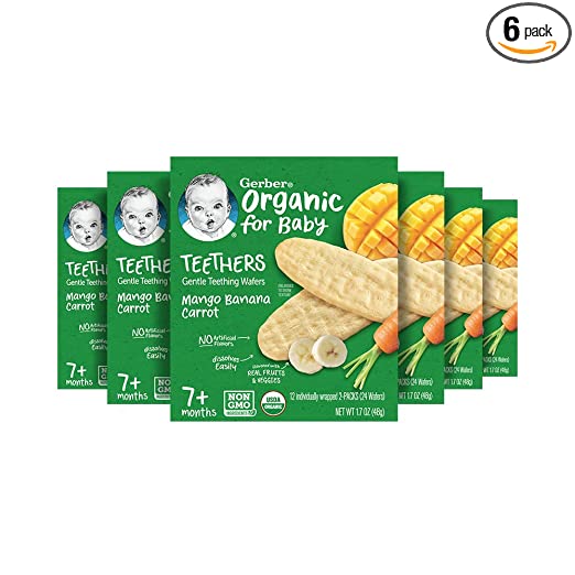 Photo 1 of Gerber Snacks for Baby Teethers, Organic Gentle Teething Wafers, Mango Banana Carrot, 1.7 Ounce (Pack of 6)
