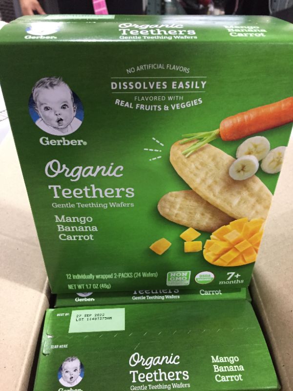 Photo 3 of Gerber Snacks for Baby Teethers, Organic Gentle Teething Wafers, Mango Banana Carrot, 1.7 Ounce (Pack of 6)
