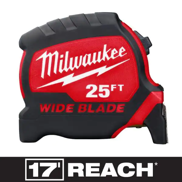 Photo 1 of 25 ft. x 1-5/16 in. Wide Blade Tape Measure with 17 ft. Reach
