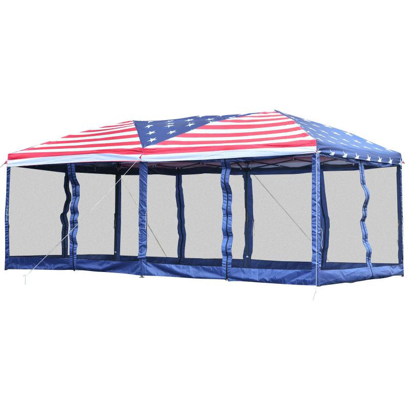 Photo 1 of 10 ft. x 20 ft. American Flag Print Pop Up Party Tent Gazebo Wedding Canopy with Removable Mesh Sidewalls
