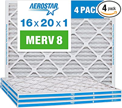 Photo 1 of Aerostar 16x20x1 MERV 8 Pleated Air Filter, AC Furnace Air Filter, 4 Pack