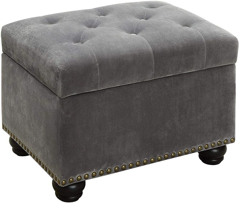 Photo 1 of Convenience Concepts Designs4Comfort 5th Avenue Storage Ottoman, Velvet Gray
