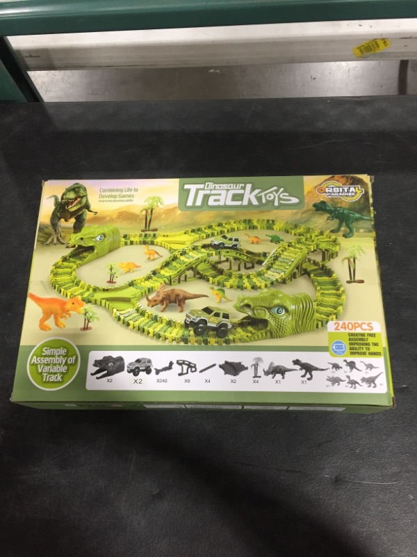 Photo 2 of Deeak Dinosaur Toys for Kids Gift,286pcs Dinosaur Theme World Race Toy with 240 Flexible Track Playset, 10 Dinosaurs, 2 Dinosaur Cars