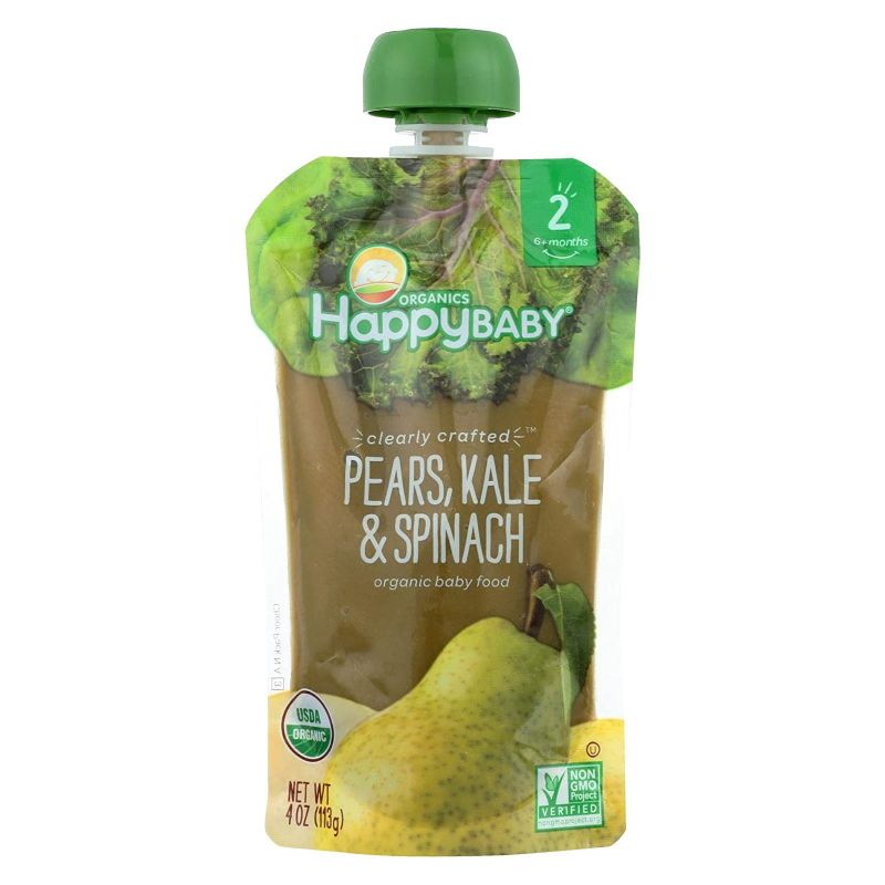 Photo 1 of (8 pack) Happy Baby, Clearly Crafted Stage 2 Organic Baby Food, Pears Kale and Spinach, 4 oz