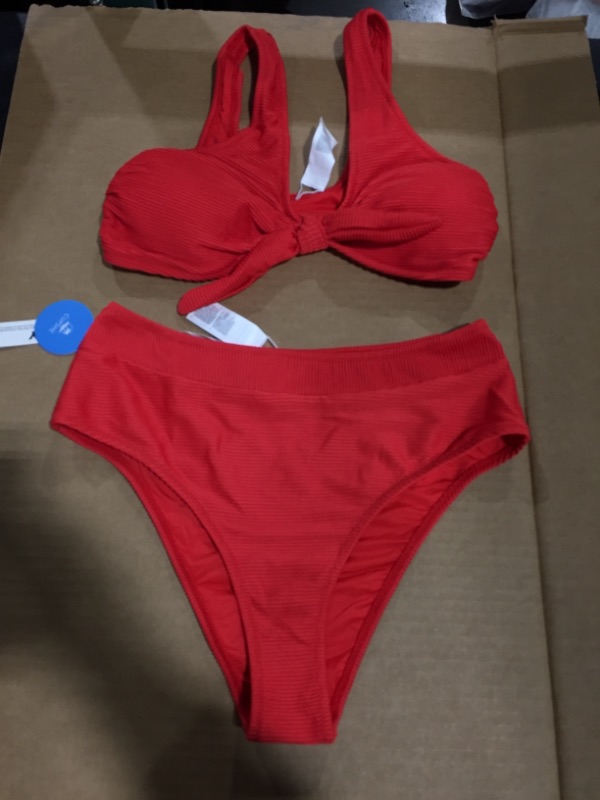 Photo 2 of CUPSHE Ribbed Red Bowknot Bikini (M)
