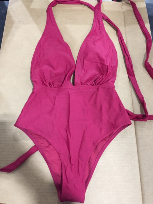 Photo 1 of CUPSHE Red Deep V-Neck One Piece Swimsuit (S)
