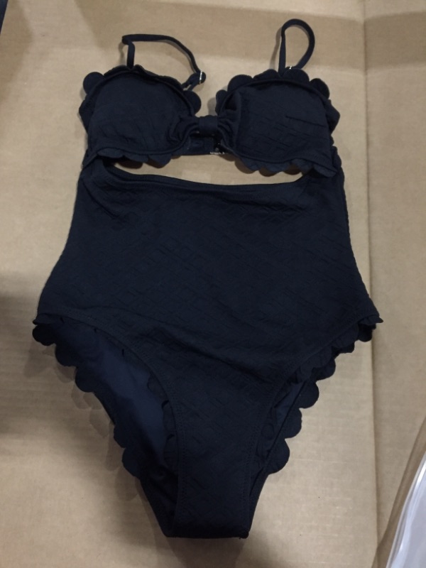 Photo 2 of Black Knotted Scalloped One Piece Swimsuit (M)
