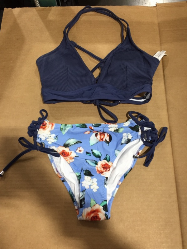 Photo 1 of Blue And Floral Lace-Up Bikini (M)
