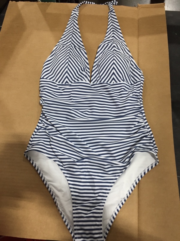 Photo 2 of Blue And White Stripe Halter One Piece Swimsuit (M)
